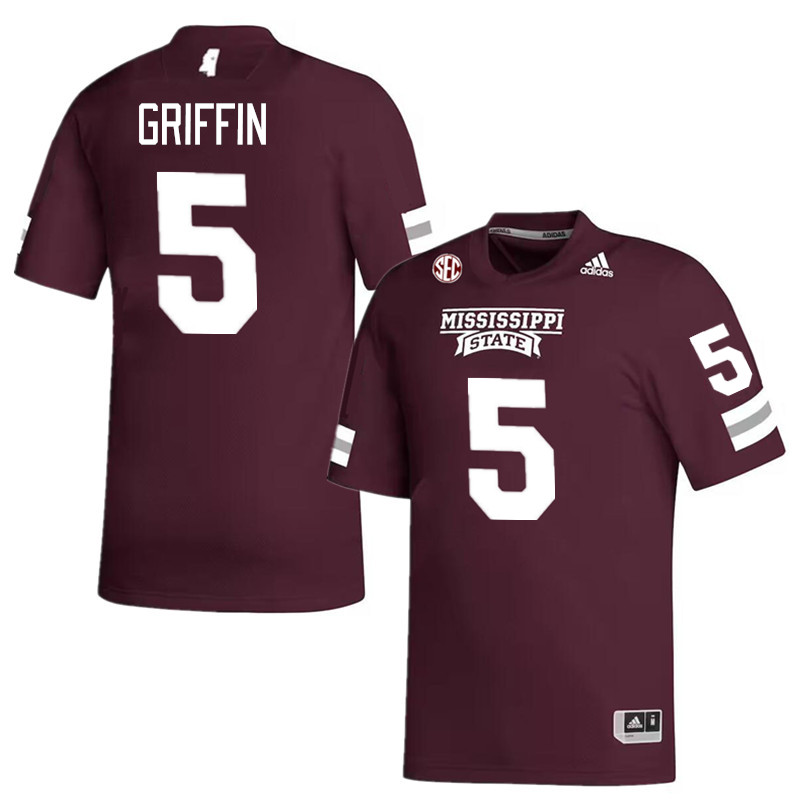 Men #5 Lideatrick Griffin Mississippi State Bulldogs 2023 College Football Jerseys Stitched-Maroon